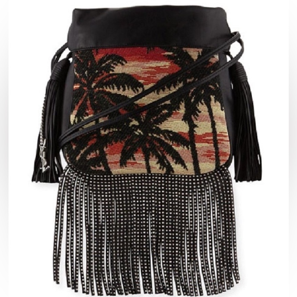 YSL Bo Pochon Frange Couch de sol Red Sunset Studded Fringe Shoulder Bag